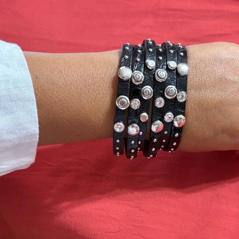 Brighton Black Leather Bracelet with Silver Accents